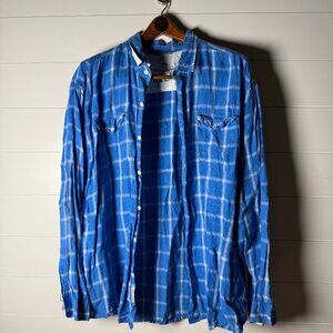 Tommy Bahama Relax 100% Linen Long Sleeve Shirt Blue & White Plaid Size XXL